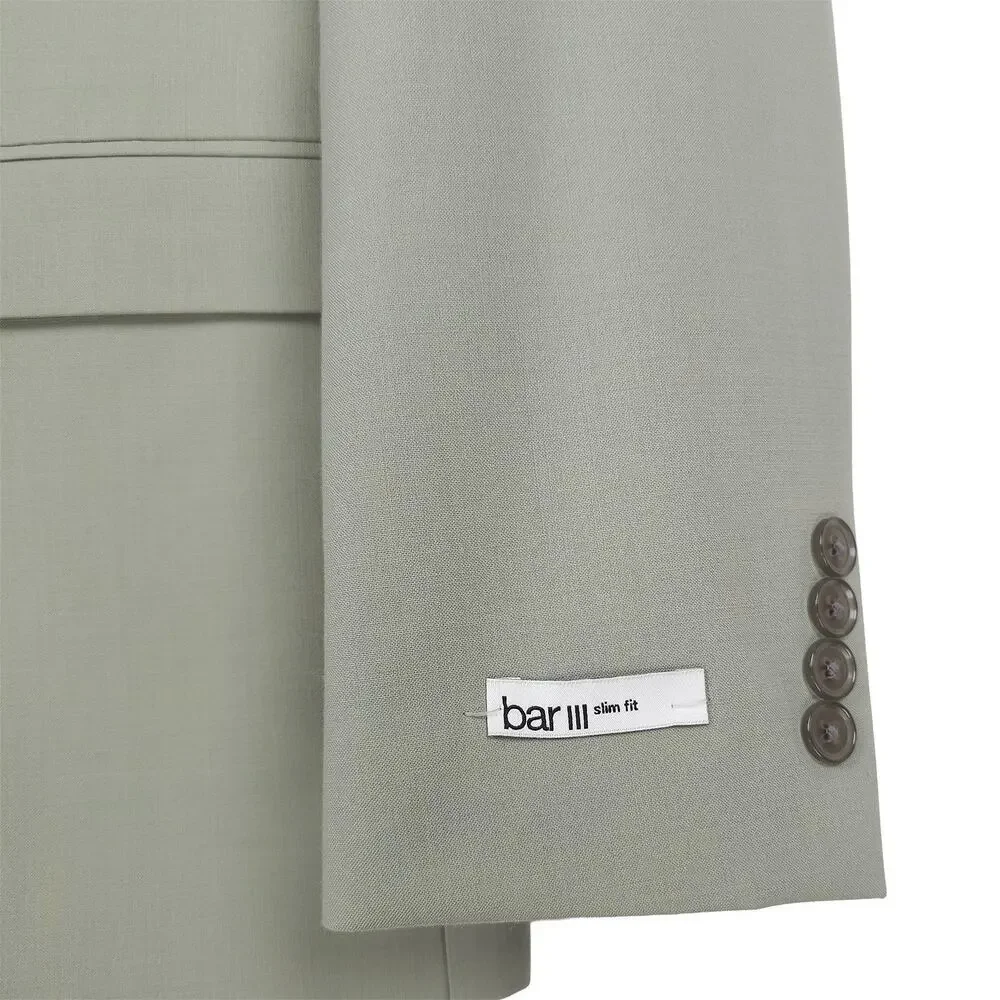Bar III Mens Slim Fit Suit Jacket Blazer 42R Sage Green Solid Stretch Wool NWT